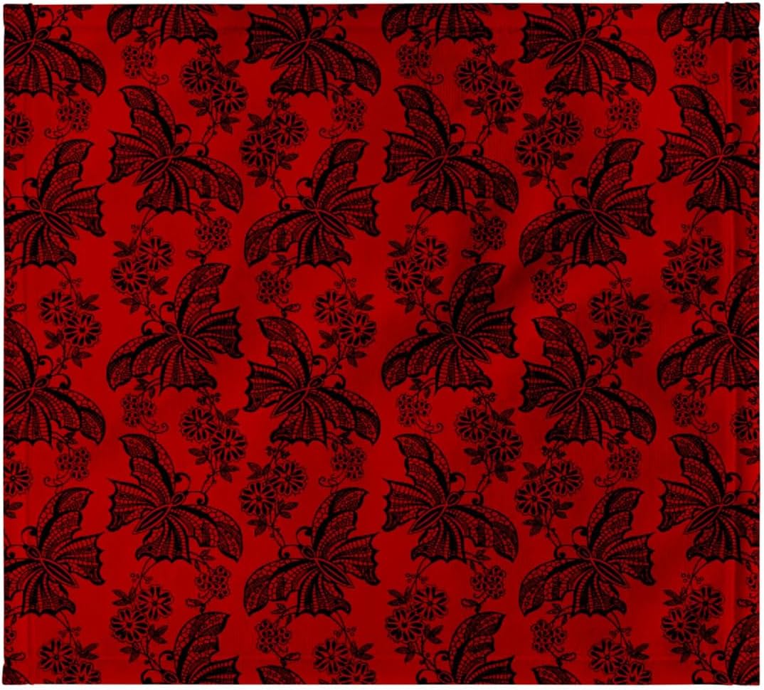 3dRose Black Butterfly Lace Pattern Over Red Background 22x30 Bath Hand Pool Towel