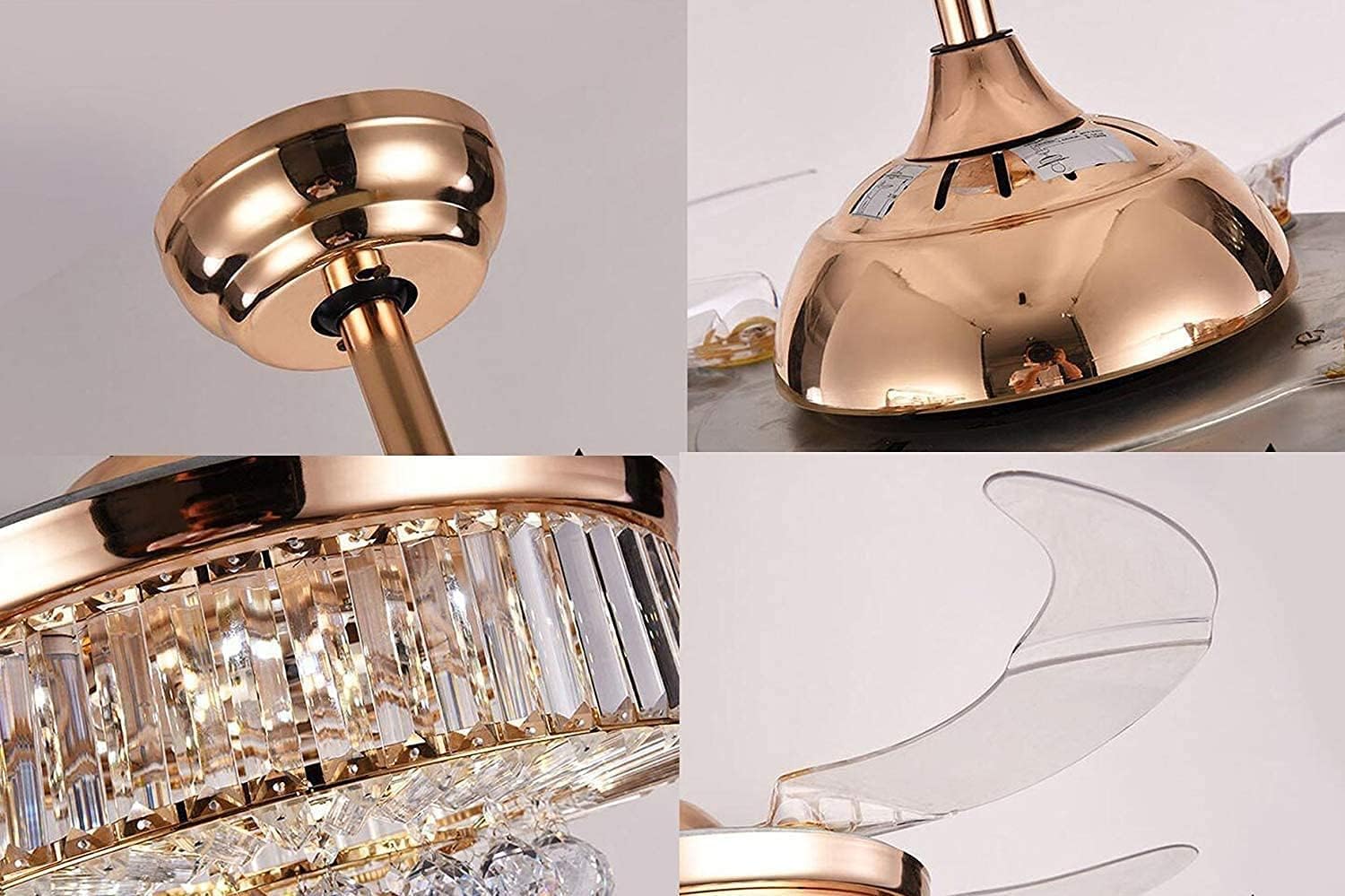 42 inch Crystal Ceiling Fan Light with Remote, Modern Invisible Silent Ceiling Fans with Lights 3-Color Change Chandelier Lighting for Dining Lining Room (A)