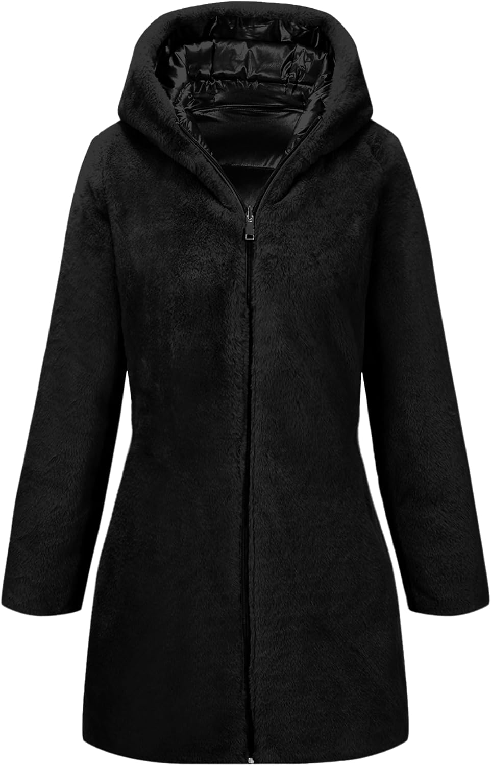 Bellivera Women Reversible Faux Fur and Glossy Jackets Water-Resistant Hooded Puffer Coat - Image 4