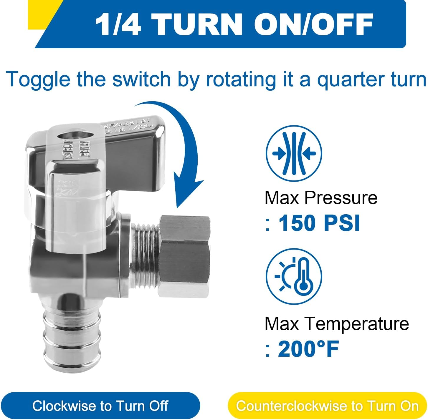 1/4 Turn Angle Stop Valve, 1/2" Crimp Pex F1807 X 3/8" OD Compression For Toilets And Faucets (Pack of 10)