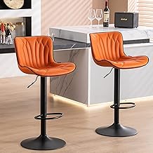 YOUNUOKE Bar Stools Set of 2 Adjustable Counter Height Bar Stools with Back Faux Leather Swivel Bar Chair for Kitchen Island Counter, Orange