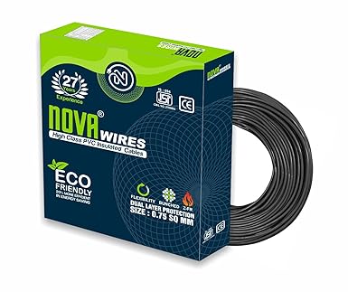 Novawires 0.75 sq mm Copper Cable for Domestic & Industrial Electric Connections (90 Meters) (Black)
