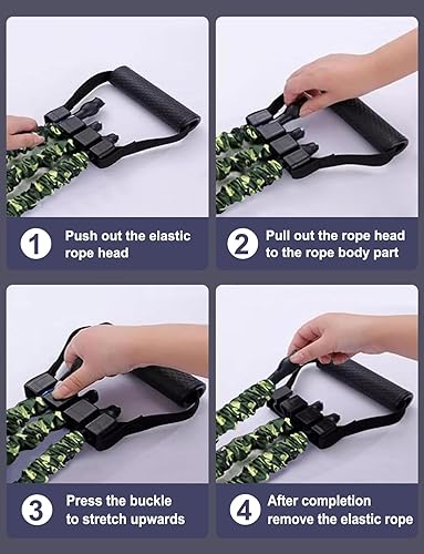 Miniatura 5 de Expansor de pecho, bandas de resistencia de látex natural de 3 agujeros con asas y cubierta para pies, alta elasticidad, resistente a desgarros,