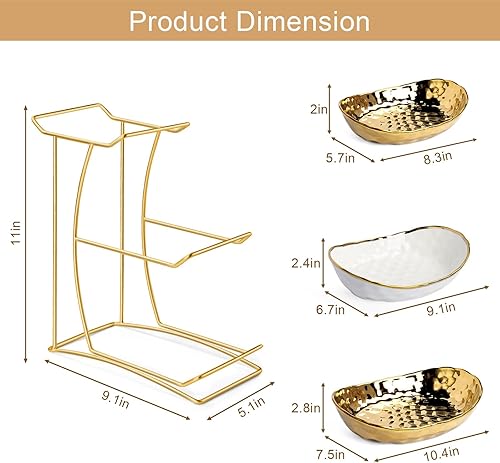 Vista 17 de Frutero para encimera de cocina, cesta de frutas de 3 niveles para encimera, soporte de frutas de cerámica, soporte de frutas escalonado con soporte