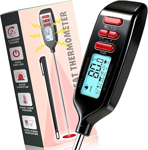 Antonki Meat Thermometer with Long Food Temperature Probe, Digital Instant Read Food Thermometer with Backlight for Cooking, Chef, Kitchen, Bake, Candy, Grill, BBQ, Oil - ℃/℉ Switch