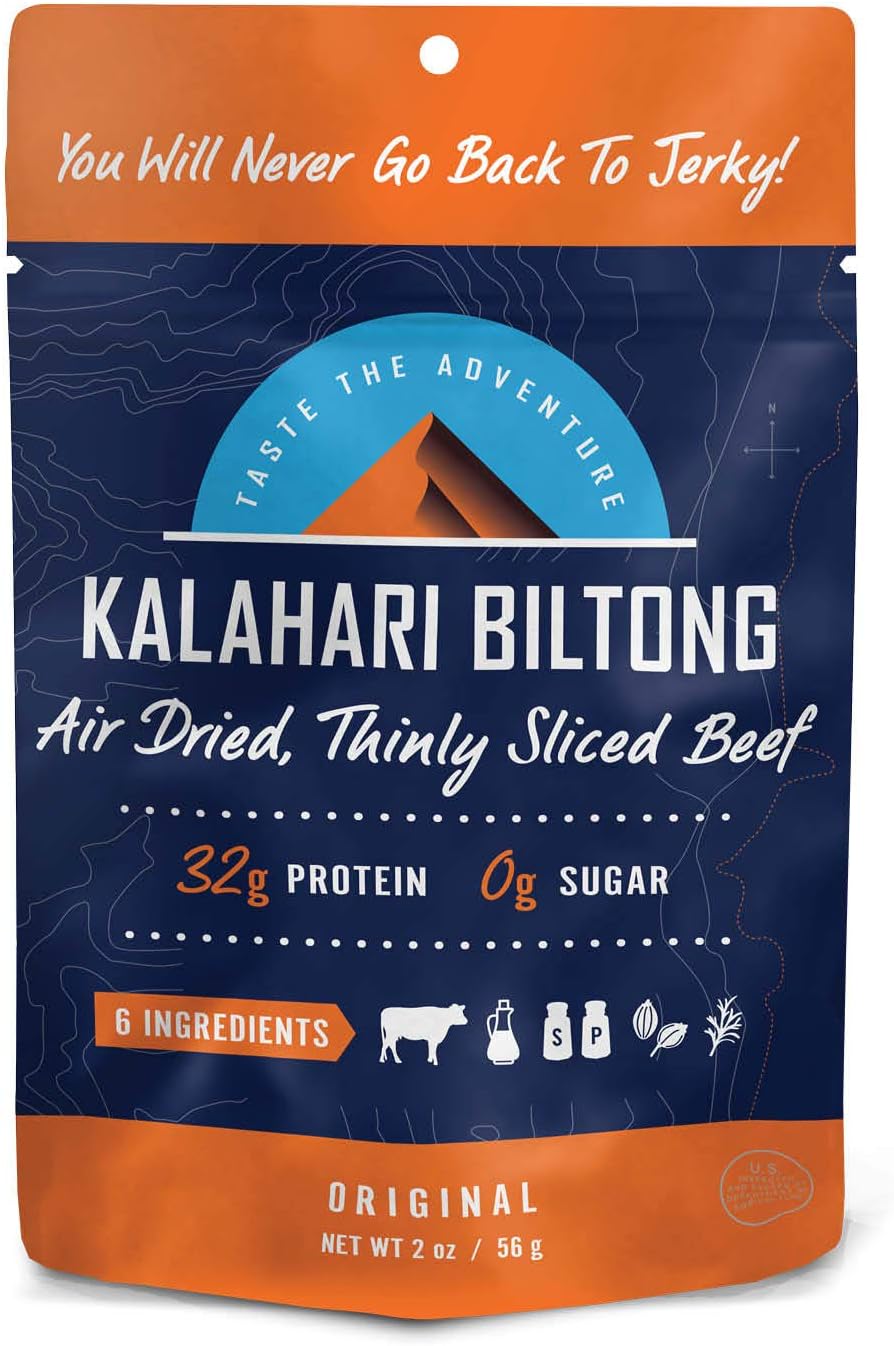 Original Kalahari Biltong, Air-Dried Thinly Sliced Beef, 2oz (Pack of 8), Sugar Free, Gluten Free, Keto & Paleo, High Protein Snack