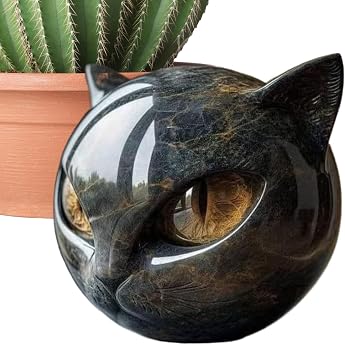 lyanny Black Cat Figurine Bookcase Animal Statue - Lucky Black Cat Decoration for Home Indoor Garden Entrance Living Area Gift