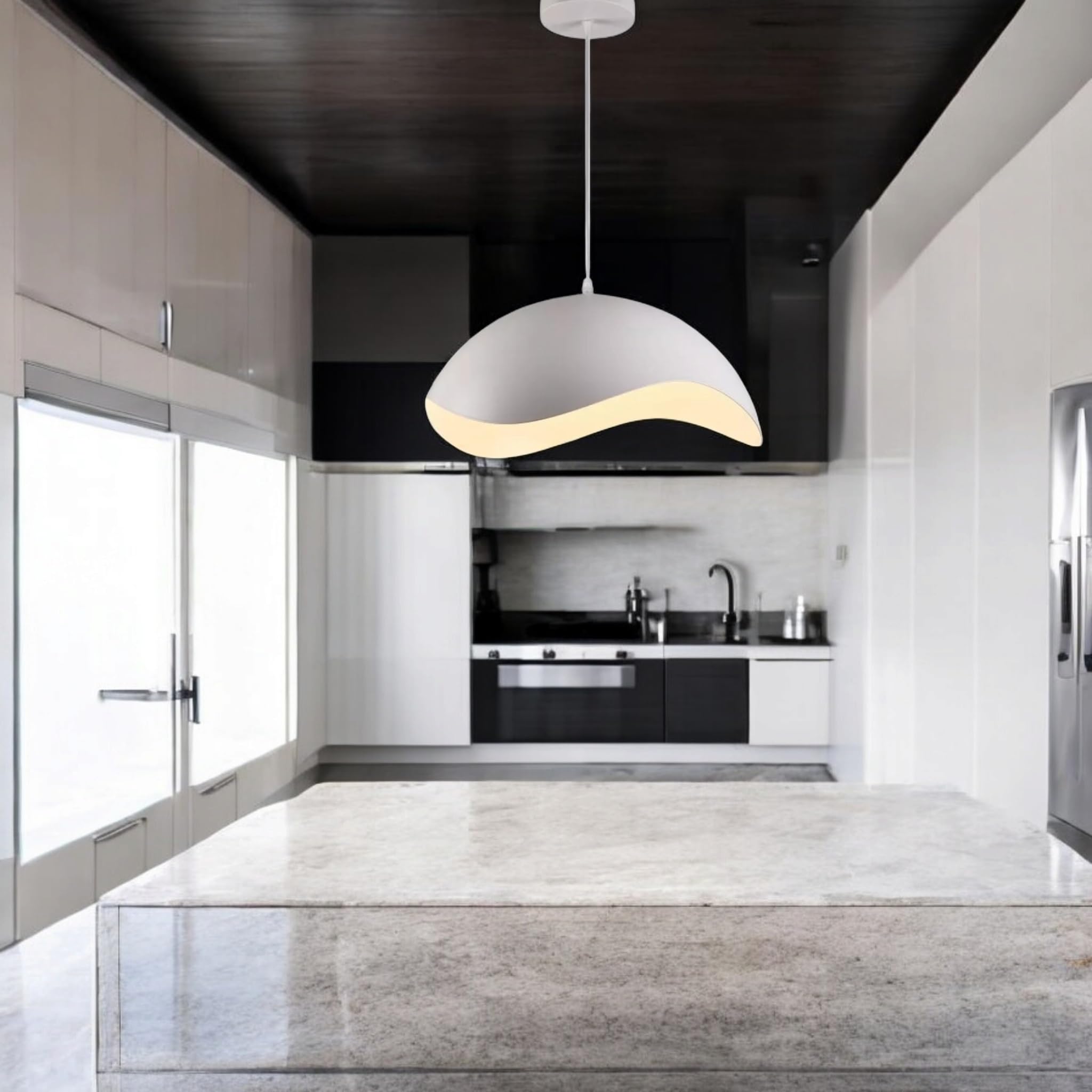 Lampadario Sospeso E27 Moderno a Forma di Conchiglia, Regolabile, Design Minimalista per Cucina, Soggiorno e Camera da Letto (Bianco)