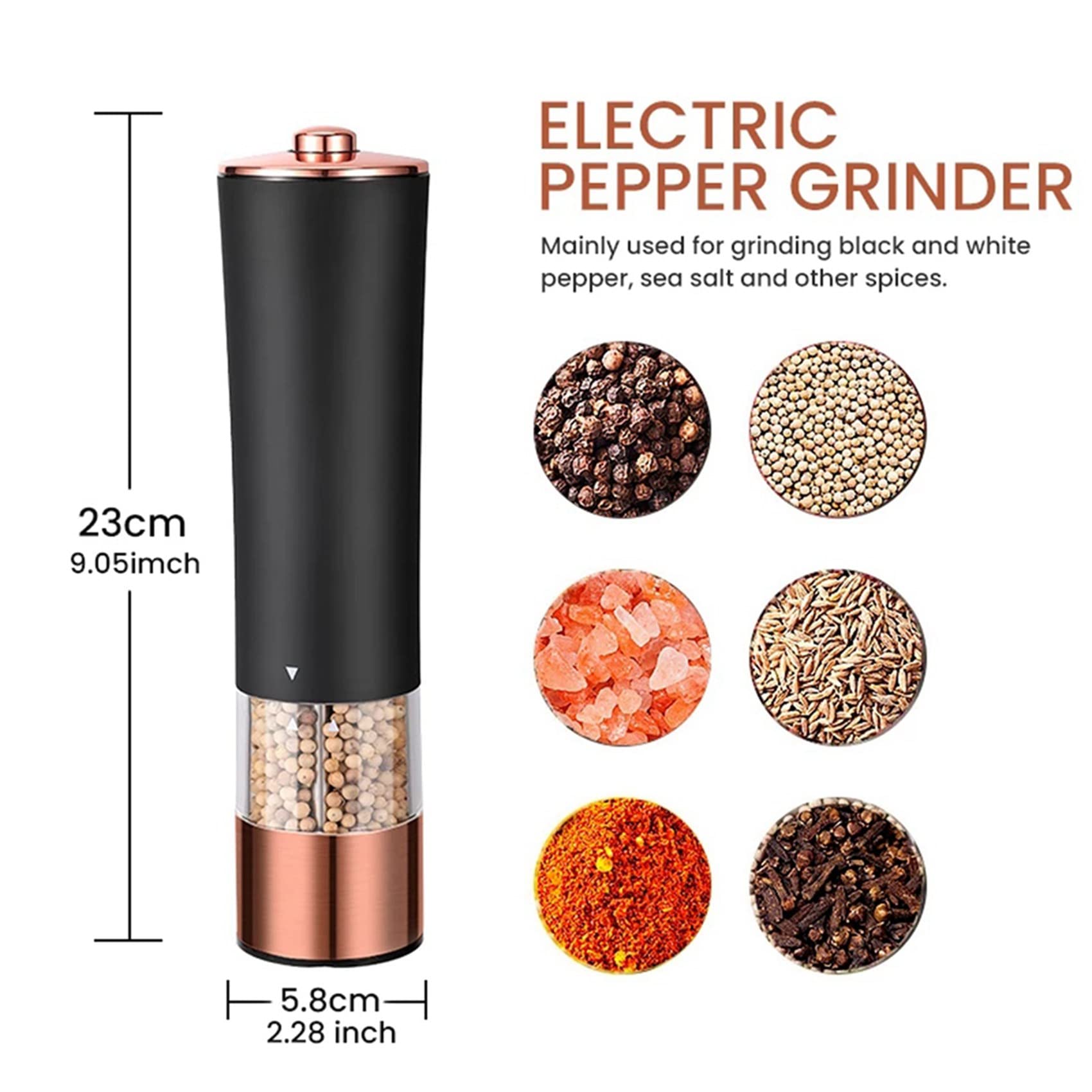 4Pcs Automatische Salz Pfeffer Grinder Elektrische Gewürzmühle Batteriebetrieben Einstellbare Grobheit Pfeffermühle Küche -Schwarz