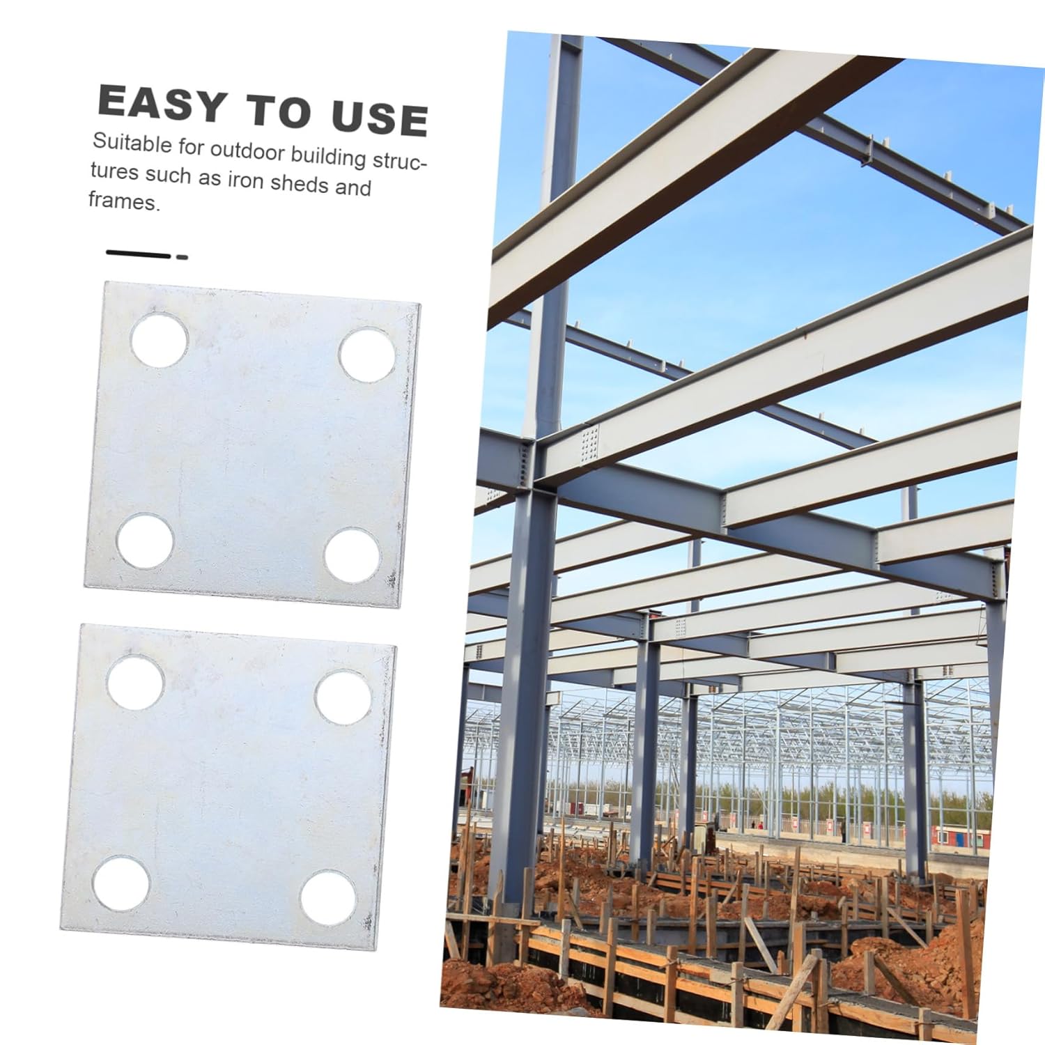 8Pcs Heavy Duty Steel Baseplates for Chain Link Fence Columns Weldable Steel with Corner Openings for Easy Installation Welding Accessory for Industrial