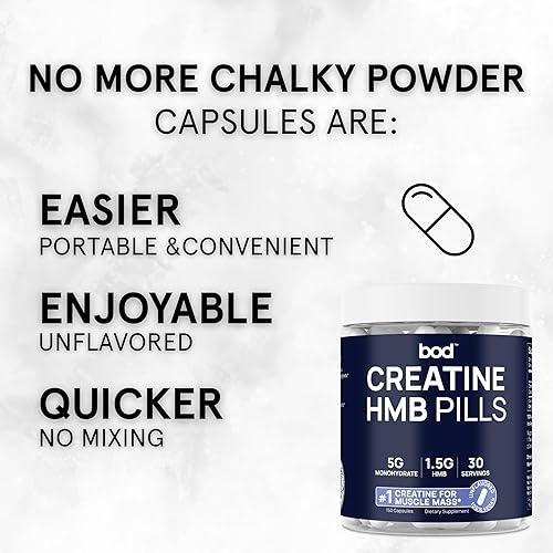 Miniatura 3 de BOD - Cápsulas de creatina HMB, monohidrato de creatina en polvo con HMB para crecimiento muscular, mayor fuerza, energía y rendimiento, sin