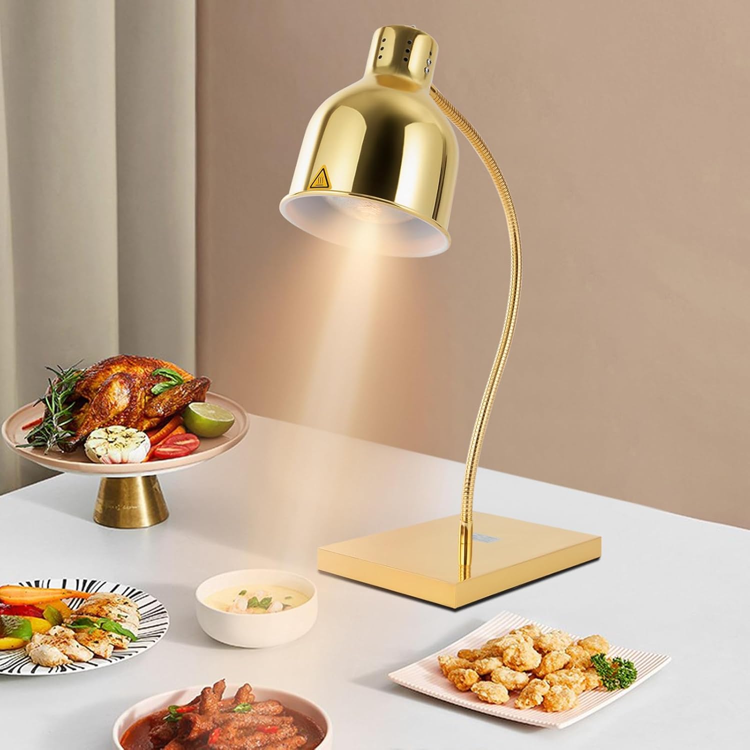 Food Heat Lamp, 250W Commercial Food Warmer Light, Free-Standing Warmer Lights, Electric Food Warmers, Buffet Warmer, 360° Rotation Angle, Food Warming Lamp for Restaurant Kitchen Cafeteria (Gold)