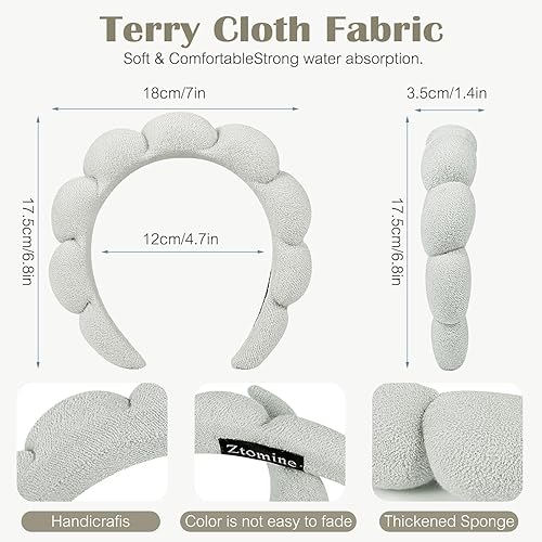 Miniatura 3 de Juego de 2 diademas de tela de rizo para lavar la cara o el rostro, caqui oscuro + ceniza de cemento