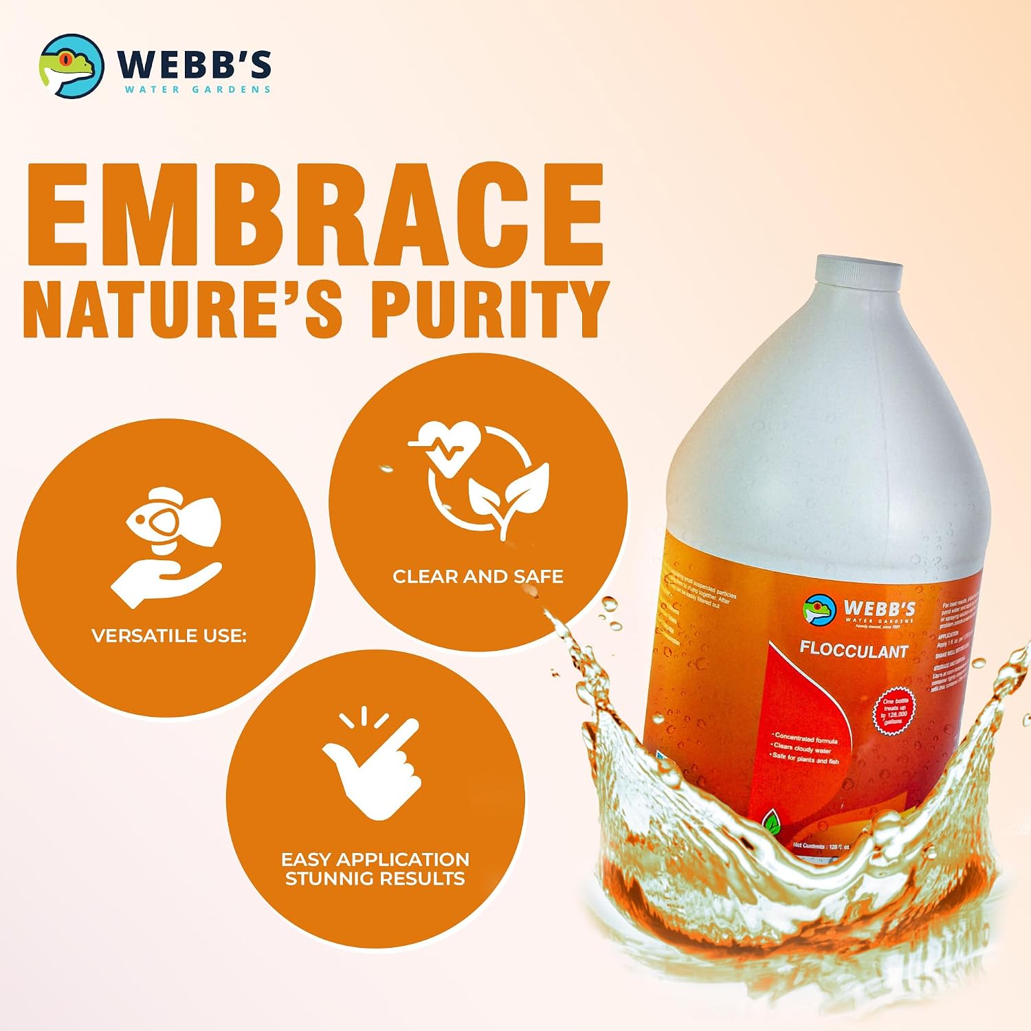 Webb's Water Gardens Pond Flocculant Clarifier - Concentrated Liquid for Pond Water Supplies and Accessories - Intended for Aquatic Pets and Plants - 1 Gallon