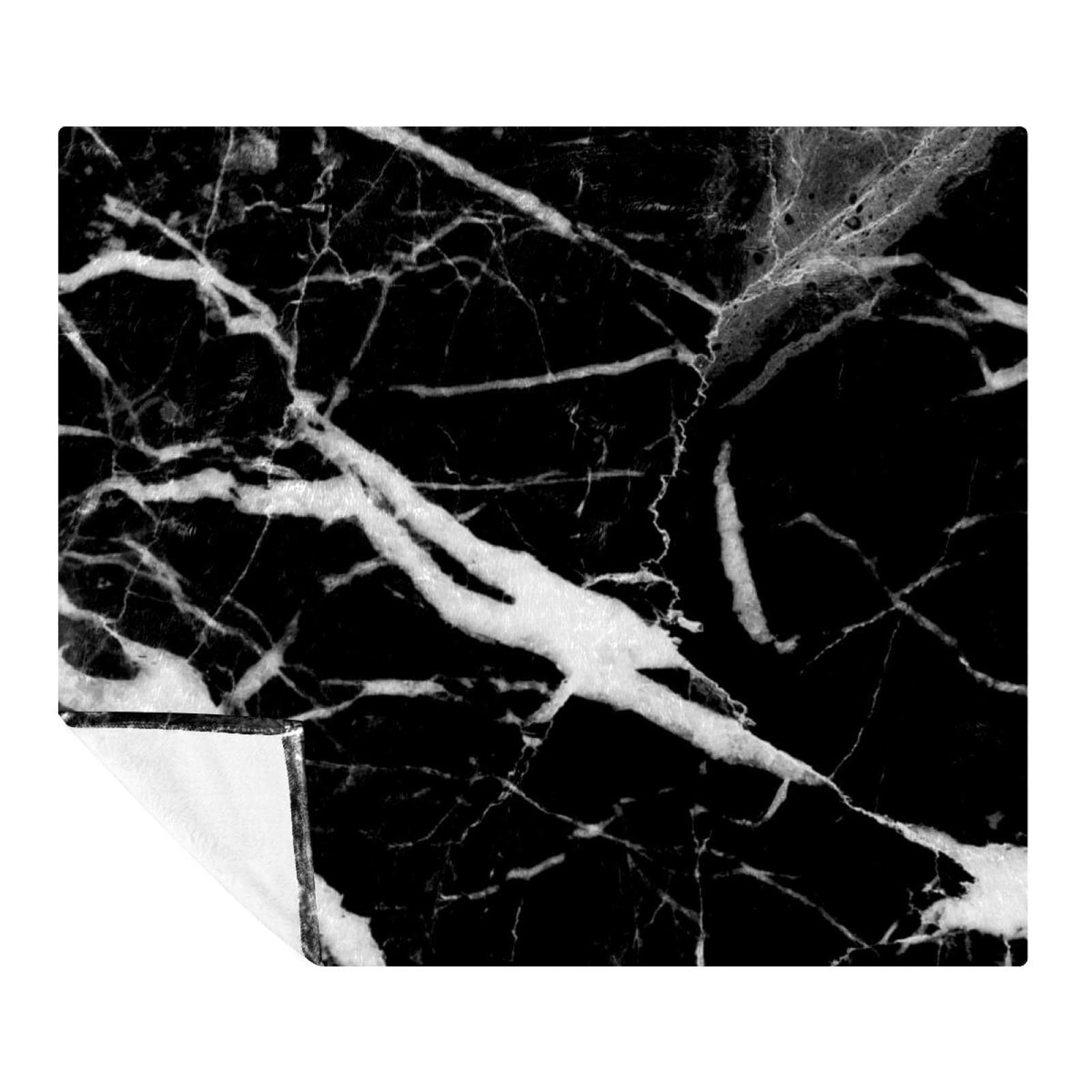Couverture polaire texture marbre blanc noir pour lit et canapé