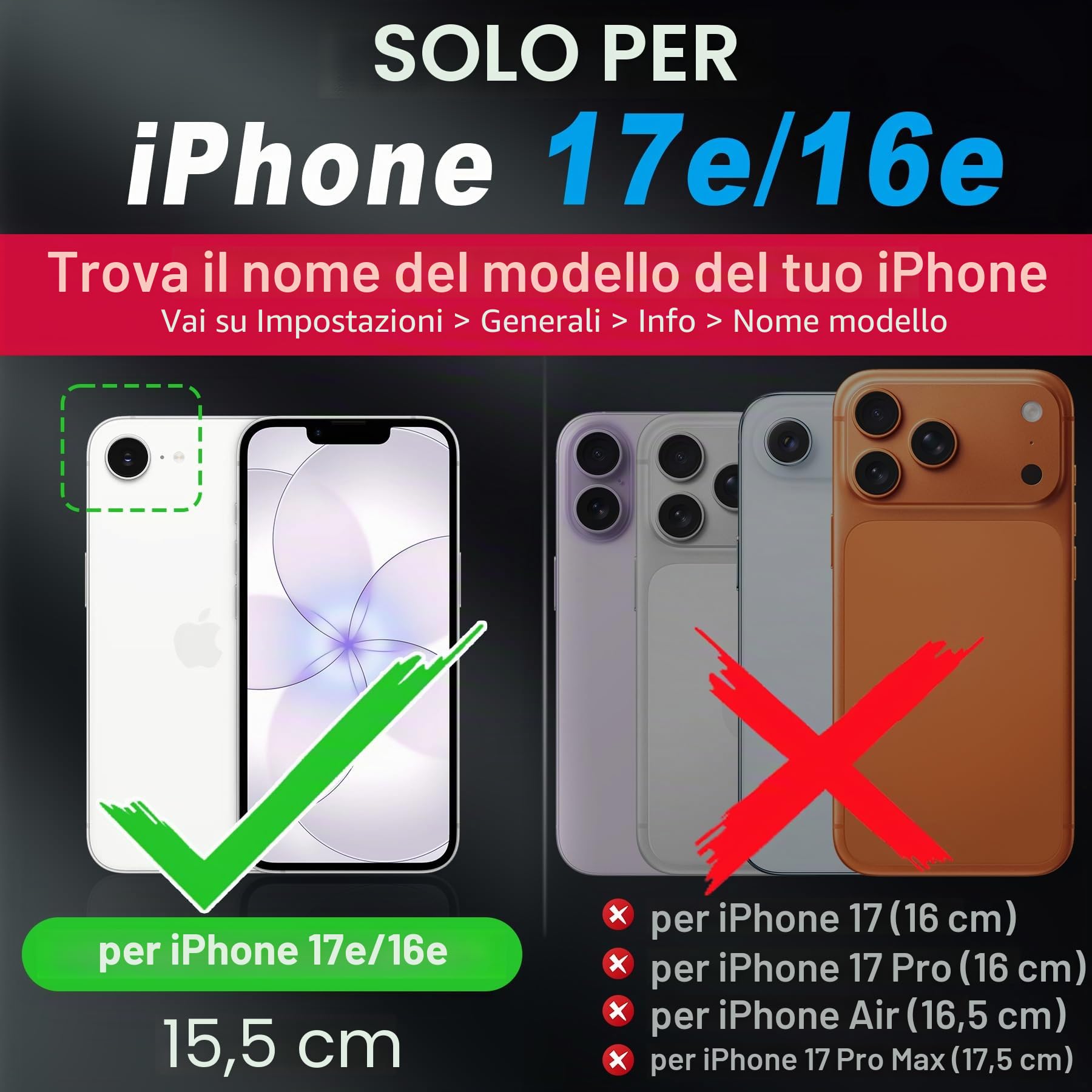 SHIELDON Cover in Vera Pelle per iPhone 16e/17e 6,1" 5G 2026, Nero | Blocco RFID, Portafoglio Magnetico 2 in 1, Ricarica Wireless, Cavalletto, Flip Rimovibile, Porta Carte, Custodia a Libro
