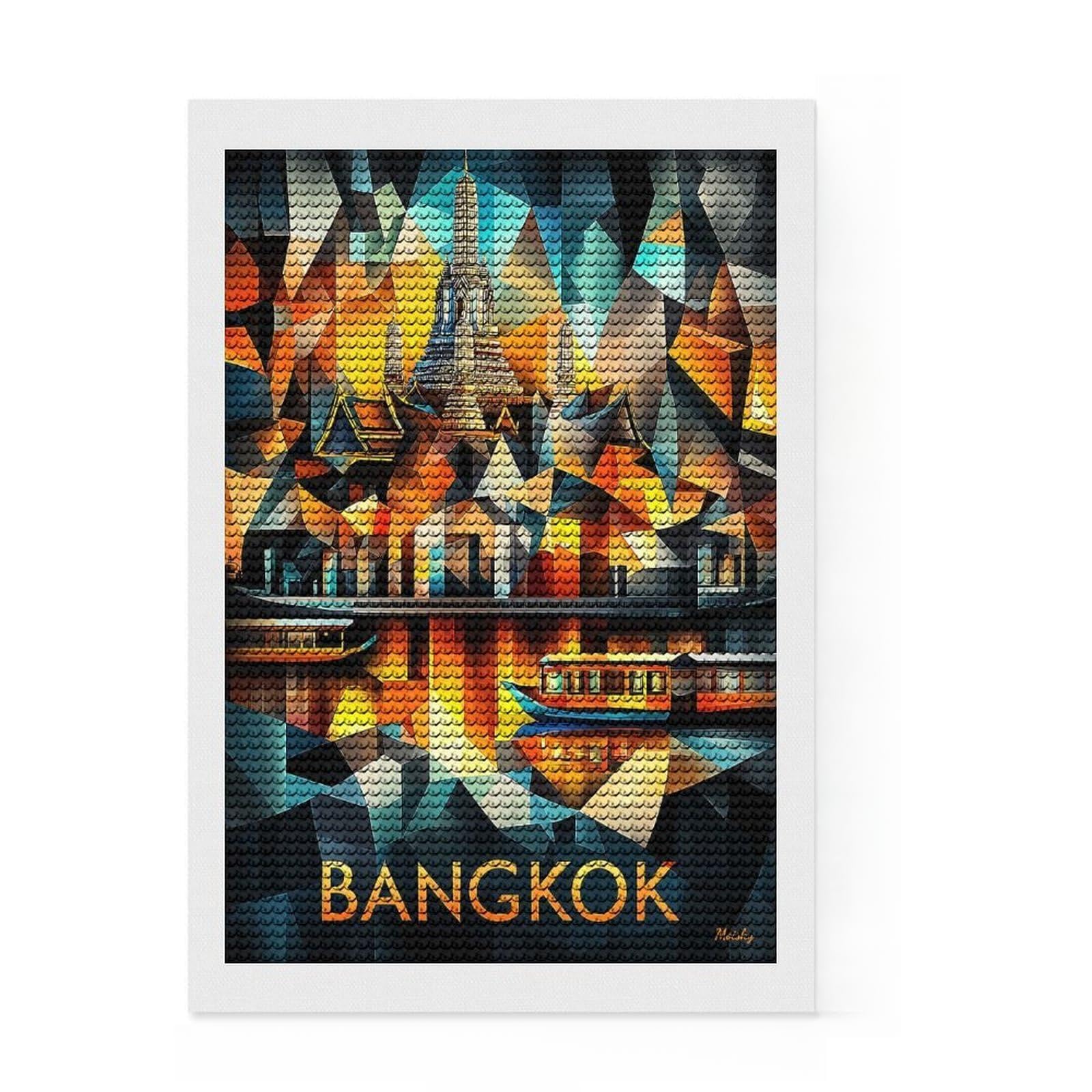 Junmoney Bangkok Cubist Reflections – Modern Geometric Cityscape Full Drill Diamond Painting Kit 8"x12", for Teens, Boho Decor, Good for Quiet Evenings, Thoughtful Handmade Gift