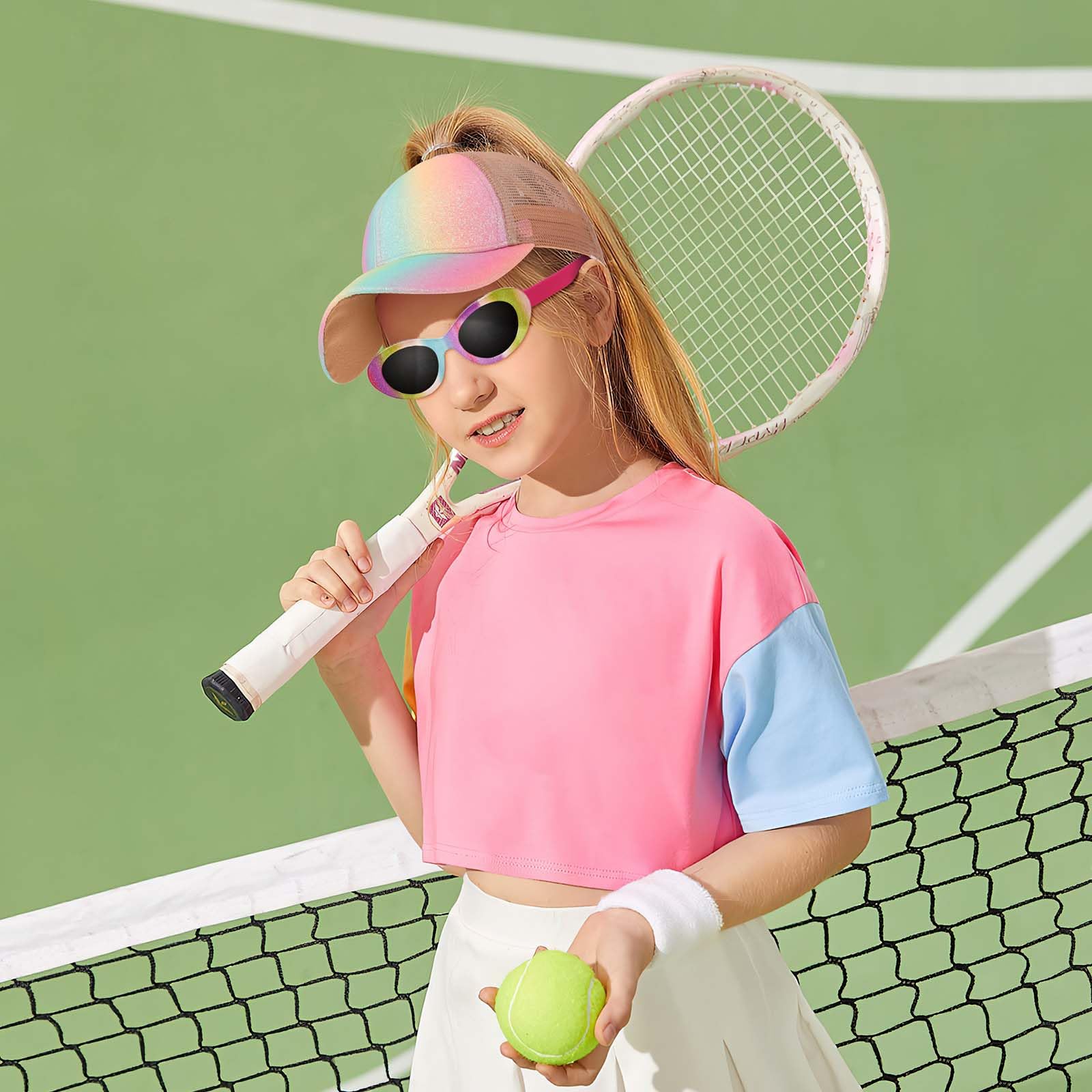 Gorra de Béisbol para Niñas, Arco Iris Polarizadas Gafas de Sol Ajustables Gorros Lindas Visera Verano Deporte Informales Transpirables para Niños
