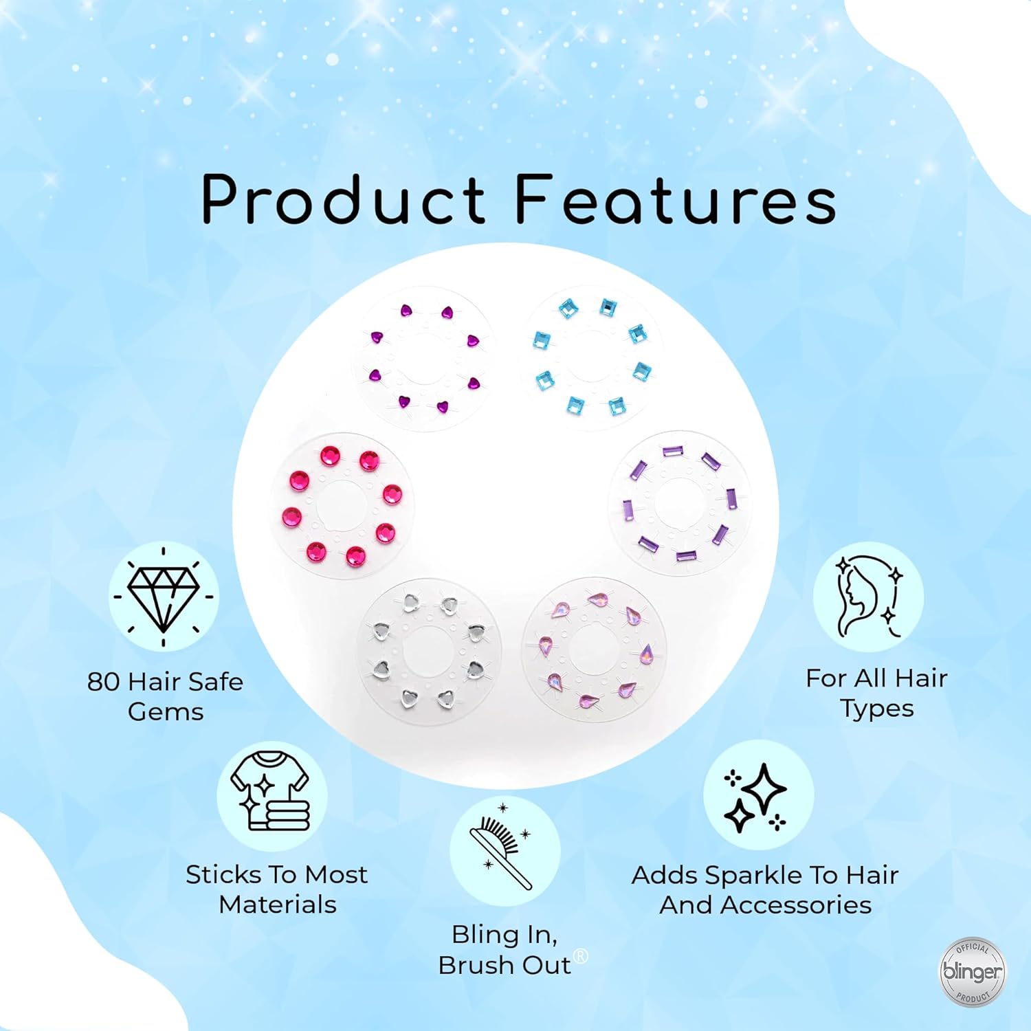 blinger Bundle! On The Go Mini Starter Set + Refill Pack - 128 Rhinestones! | Hair Styling Tool | Hair-Safe – Bling in Brush Out