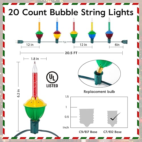Miniatura 2 de Tira de luces de burbujas de Navidad  Cadena de luces de Navidad de 20.5 pies con 20 bombillas de luces de Navidad, luces decorativas de burbujas