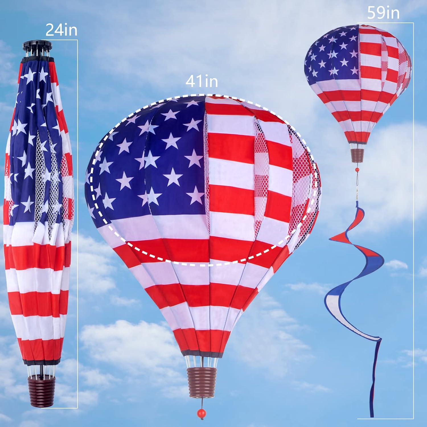 2Pack Hot Air Balloon Wind Spinner, 59" x 12" Garden Windmills and Spinners Decorations Large Outdoor Hanging Decor Lawn Yard Windsock Ornaments Colorful Wind Hanging Patriotic Wind Catchers Ornaments
