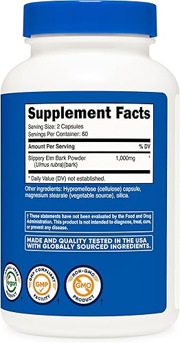 Miniatura 5 de Nutricost Cápsulas de corteza de olmo resbaladizo de 1000 mg por porción, 120 cápsulas, sin OMG, sin gluten, aptas para vegetarianos