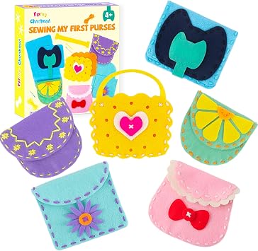 IROLEHOME 6 Pcs Soft Felt Sewing Kit for Kids, Purses DIY Arts & Craft Kit for Beginners, Sew Your Own Handbag Projects Gifts for Girls Boys Fine Motor Travel Toys