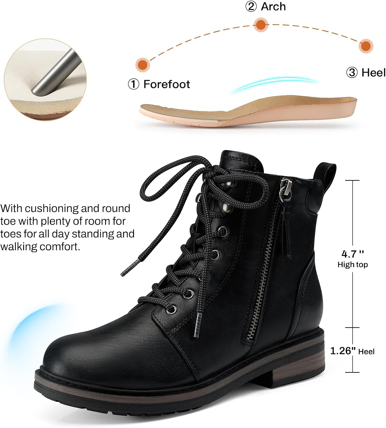 SHIBEVER Ankle Boots for Women Comfortable: Lace-up Flat Combat Boots Fall
