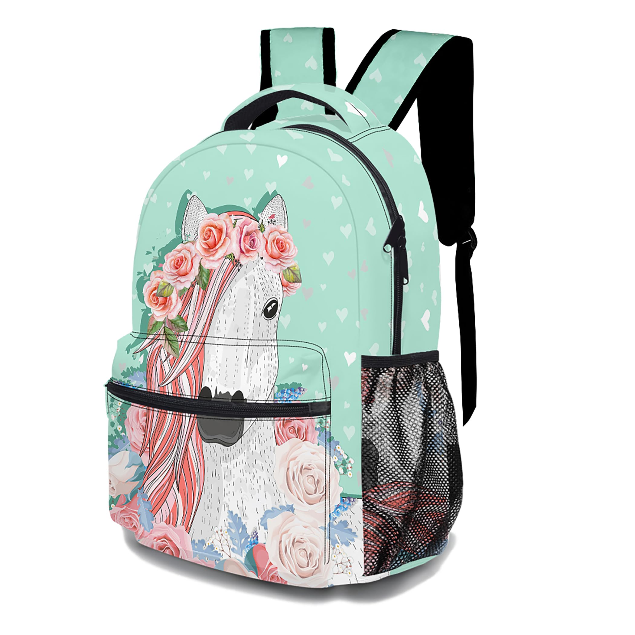 DTCCET Floral Horse Backpack, Lightweight Durable Laptop Bag 3D Printed Daypack with Multiple Pockets, Stylish Shoulders Backpack (Floral Horse)