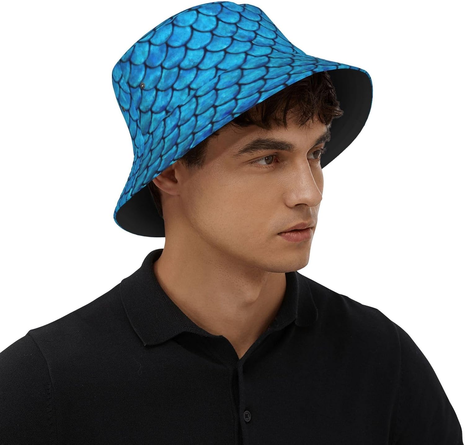 Blue Fish Scale Print Bucket Hat for Men Women,Fun Sun Hats,Fisherman Outdoor Summer Travel Hiking Cap