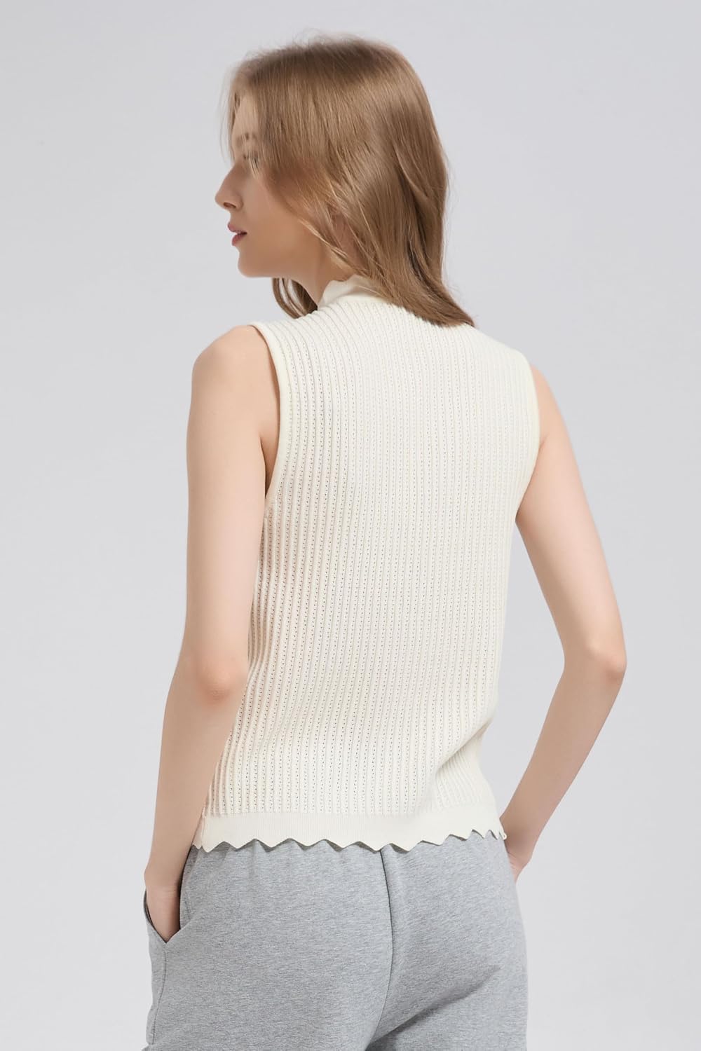 Orolay CHIIONE Tie Front Sweater Vest Women Scalloped Knit Summer Tank Tops