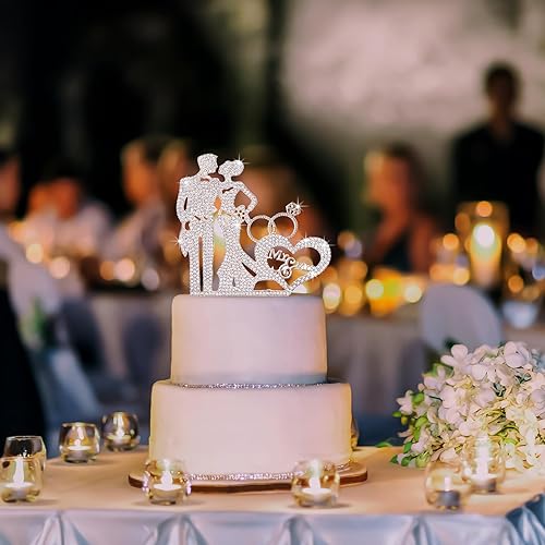 Miniatura 7 de Decoración para tartas de boda, decoración de pastel de boda con incrustaciones de metal con diamantes de imitación, decoración de pastel de boda en