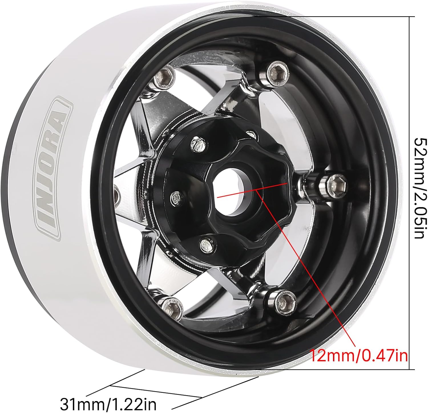 INJORA 1.9" Beadlock Wheel Rim - 143g Super Heavy Brass & Aluminum Deep Dish Wheel for 1/10 RC Crawler SCX10 TRX4 VS4-10 Gen8 (Silver)