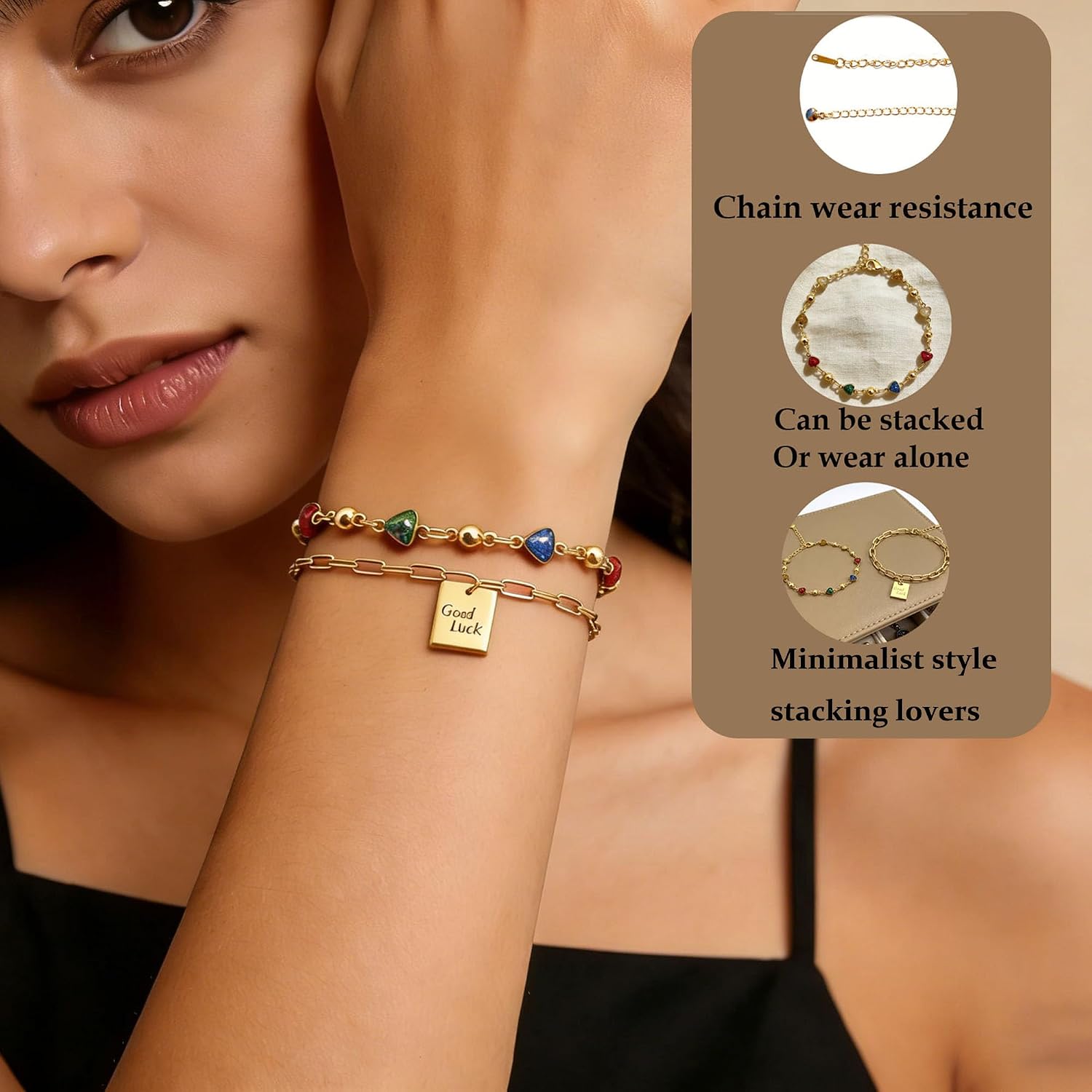 Stackable Gold Bracelets for Women Non Tarnish Waterproof 18k Gold Plated Stainless Steel Bangles Adjustable Length Birthday Gifts Jewelry