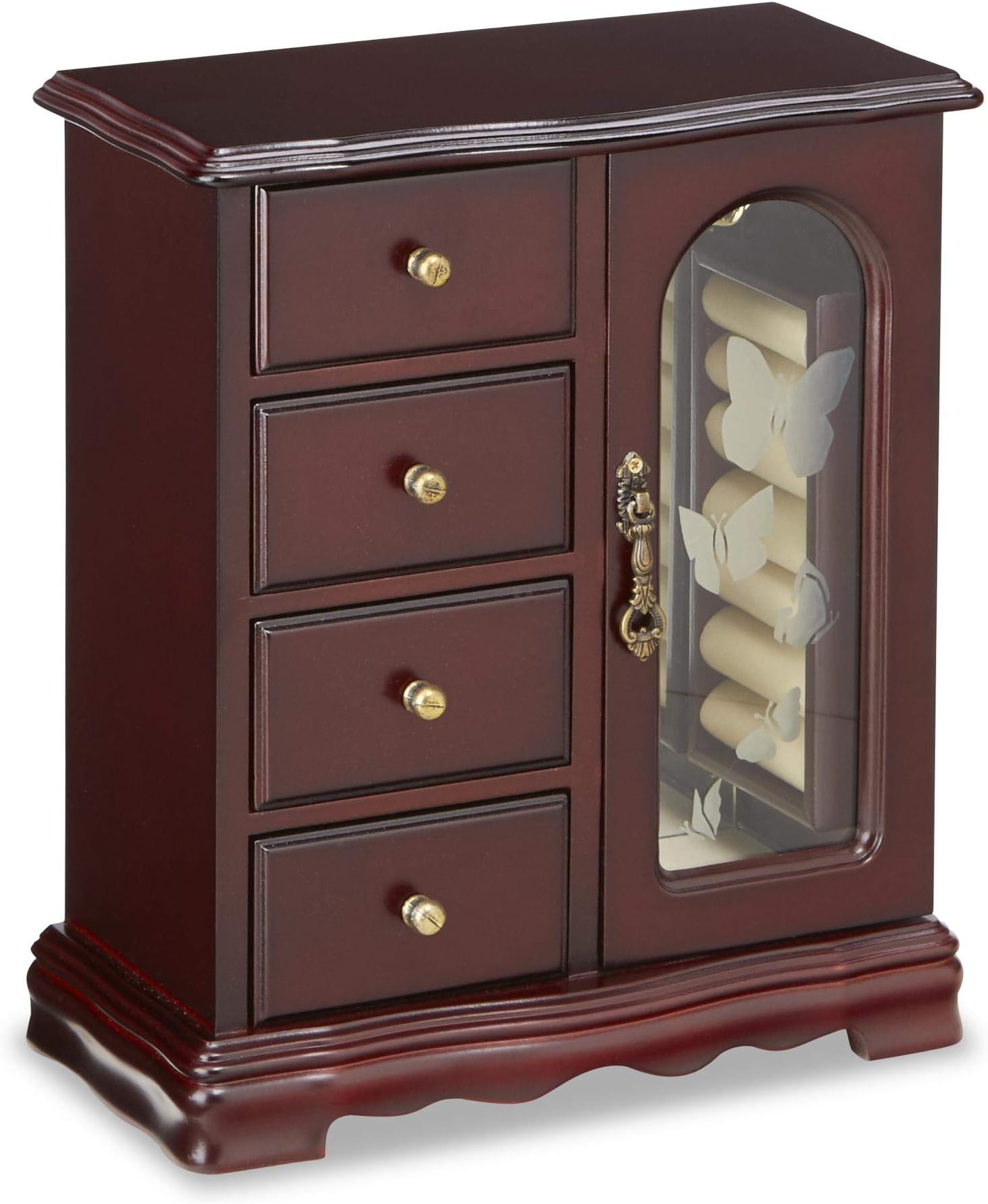 Jaclyn Smith Cherry Wood Glass Door Jewelry Box