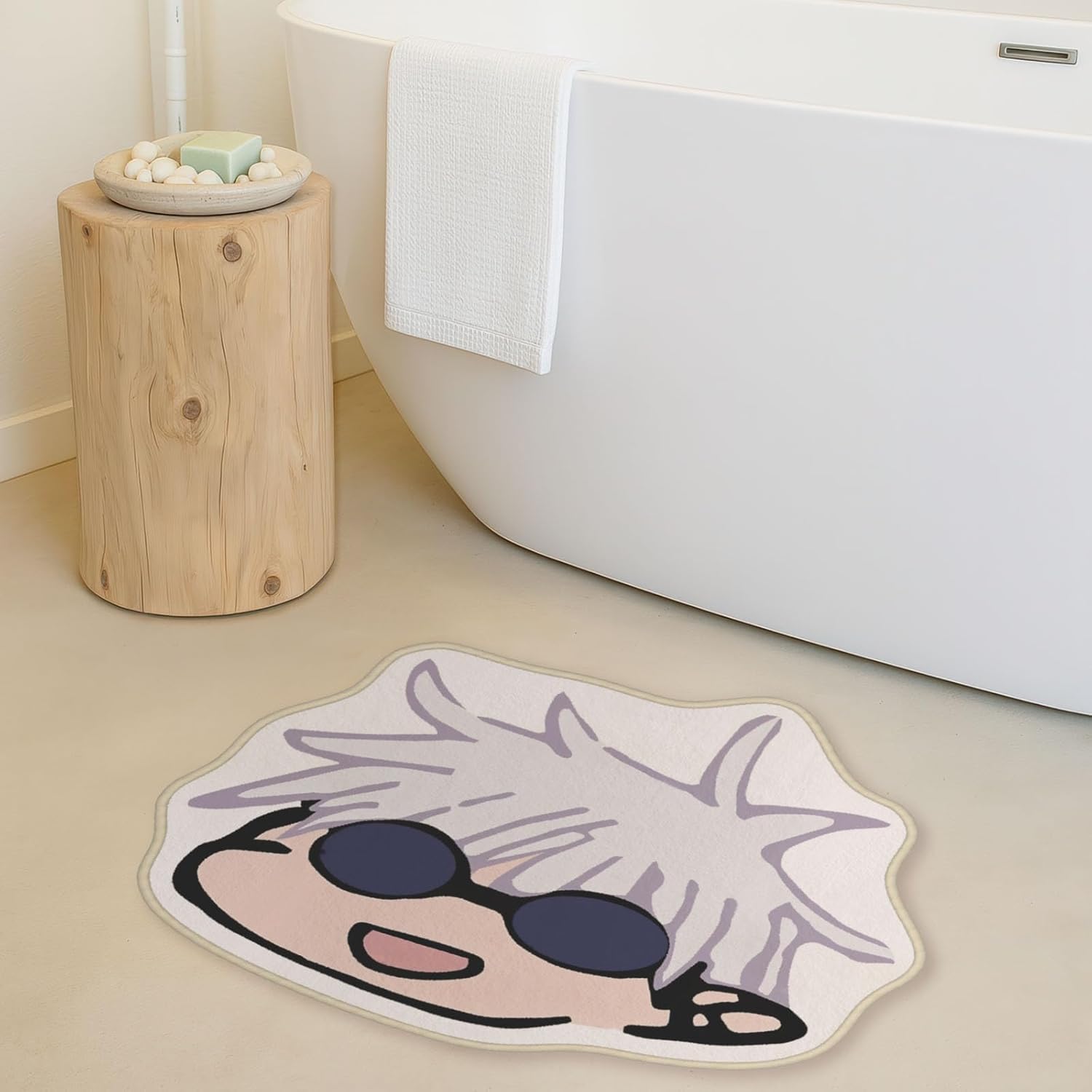 Allenjoy 30.4" x 24.8" Cool Hero Face Bathroom Rugs Spiky White Hair Mat Bathmat Rug Non Slip Washable