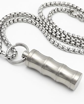 Haxtec Titanium Pill Holder Necklace, Small Pill Box Nitro Holder Waterproof Keychain Pill Container Mini Case with Chain