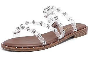 DREAM PAIRS Clear Studded Rhinestone Slide Sandals