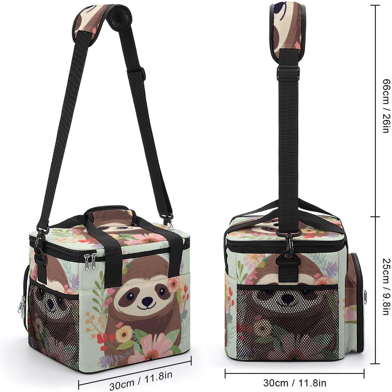Large-Capacity Oxford Cloth Sloth and Flowers Printed Camping Ice Bag, Outdoor Portable Insulation and Cold Storage Bag, Enjoy A Cool Camping Time
