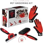 Complete Professional Pet Grooming Kit Self Cleaning Slicker Brush for Dogs & Cats - Pro Grooming Brushes Effectively Reduces Shedding Fur Hair Remover Brush Gloves - Combo Gift Set
