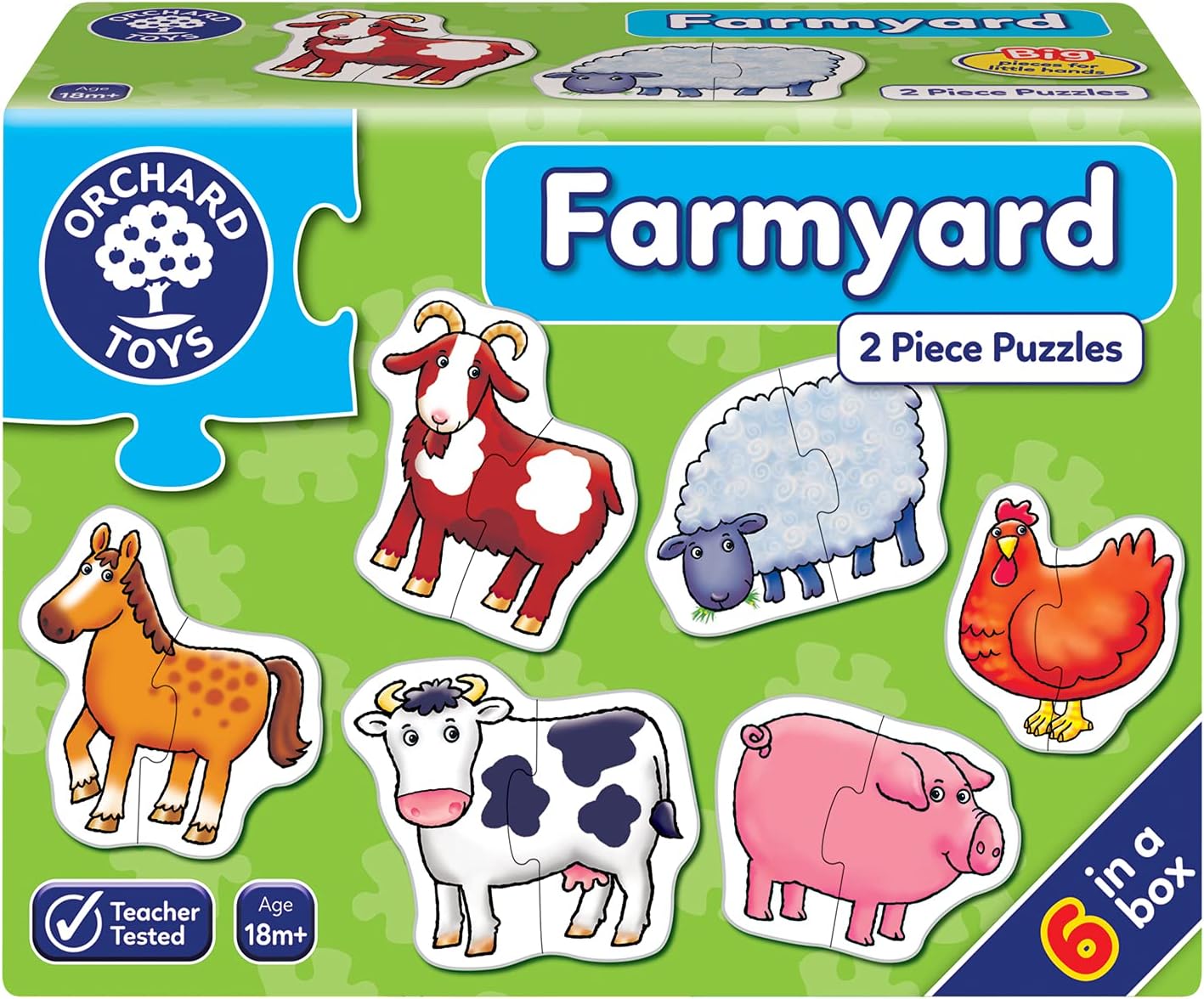 Orchard Toys Farmyard Jigsaw Puzzles, Six Puzzles in a box, 2Piece