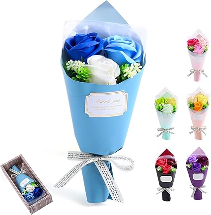 ソープフラワー クレープブーケ ミニブーケ 3輪 石鹸 シャボンフラワー 造花 枯れない花 薔薇 花束 母の日 誕生日 卒業式 退職祝い 送別会 発表会 結婚記念日 女性 妻 彼女の贈り物 ブライダル ギフト プレゼント ホワイトデー プチギフト Box入り 青 造花 オンライン通販