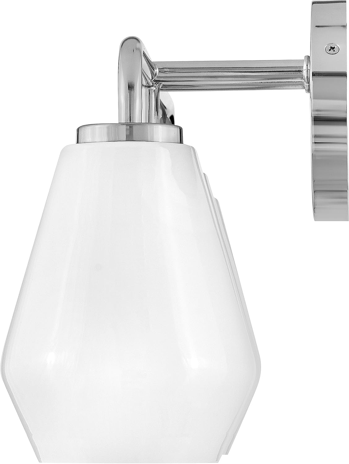 Lark Gio Three-Light Bath Vanity Fixture, Mount Up or Down, Cased Opal Geometric Shades, Chrome