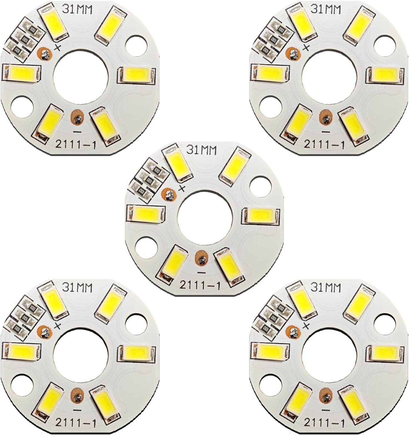 5Pcs COB LED Chip 3W 5V White High Power Ultra-Bright 6-LED Bead with Circular Aluminum PCB Heat Sink Chip Base(700mA 120deg 31mm Dia) for Spotlight Floodlight Replacement