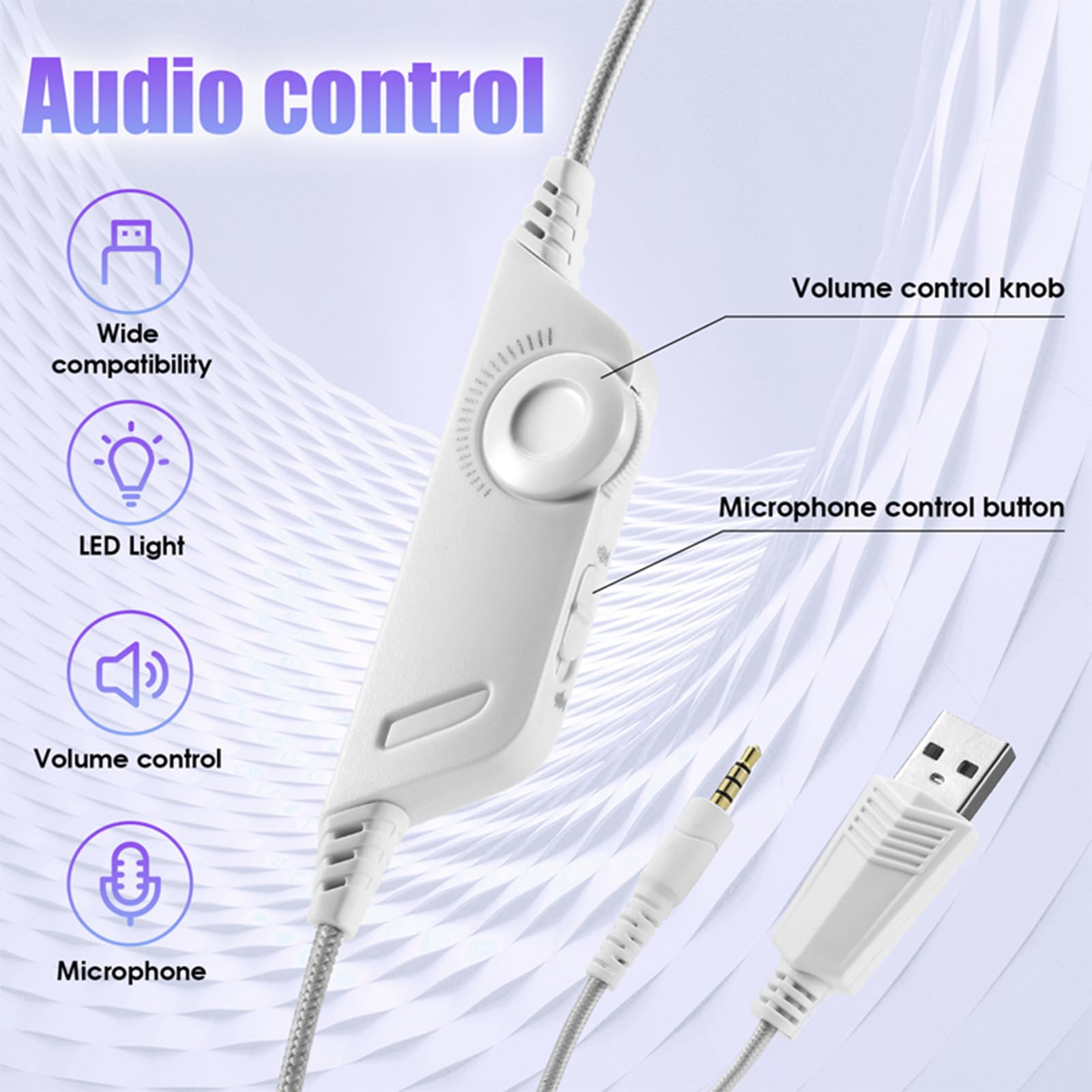 Aoresac Casque de Jeu G9000, avec des Lumières LED, Microphone Clair pour Ordinateur Portable, Tablette, Téléphones Mobiles, PC de Bureau, Console de Jeu, Contrôle du Volume (Blanc)