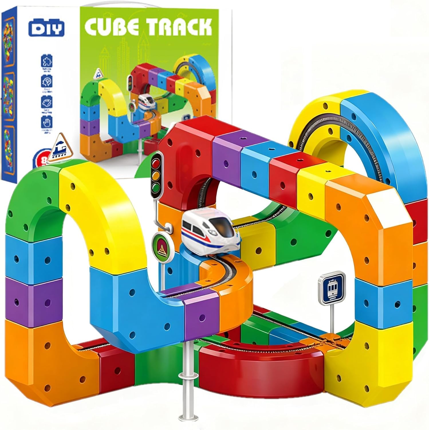 S SHAM® Clickrail Electric Train Track Set for Kids,(81 Pcs) Magic Rail 3D Track with Gravity-Defying Motorized Train, DIY Cube Building Set, STEM Educational Toy Gift for Boys & Girls (81 Pcs)