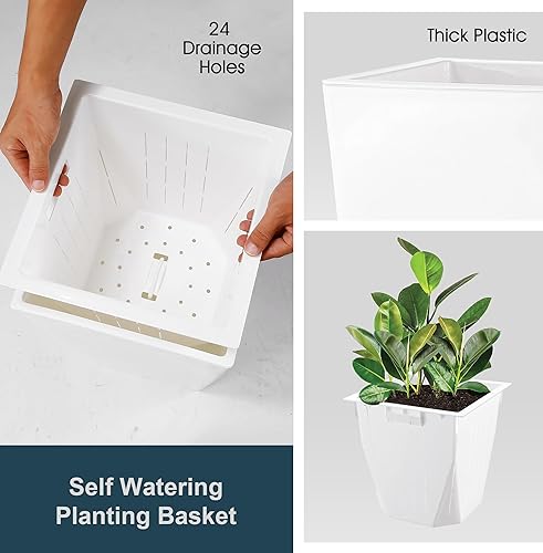 Miniatura 4 de Paquete de 2 macetas altas + cestas (riego automático) (20 pulgadas de alto), macetas altas para exteriores e interiores, macetas altas para porche