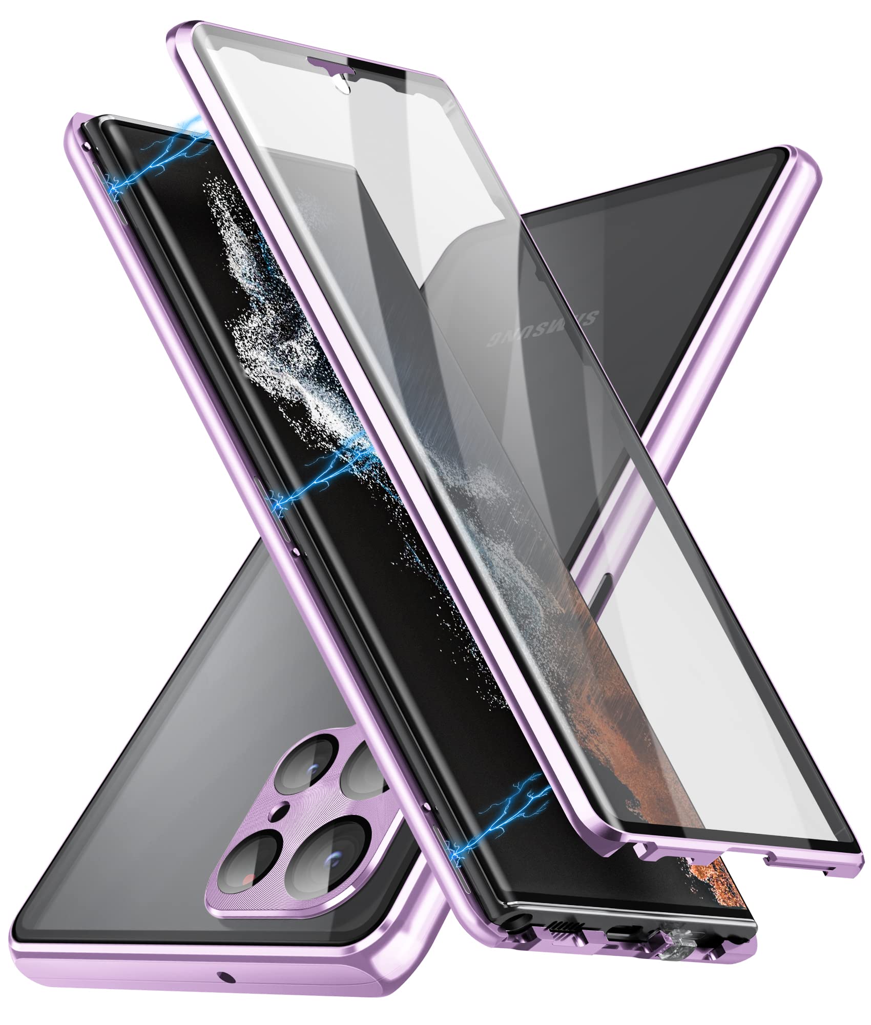 SENLAN Safety Lock Galaxy S23 Ultra Case Magnetic Adsorption Shockproof Aluminum Bumper Double Sided Tempered Glass Case for Galaxy S23 Ultra 6.8 inch