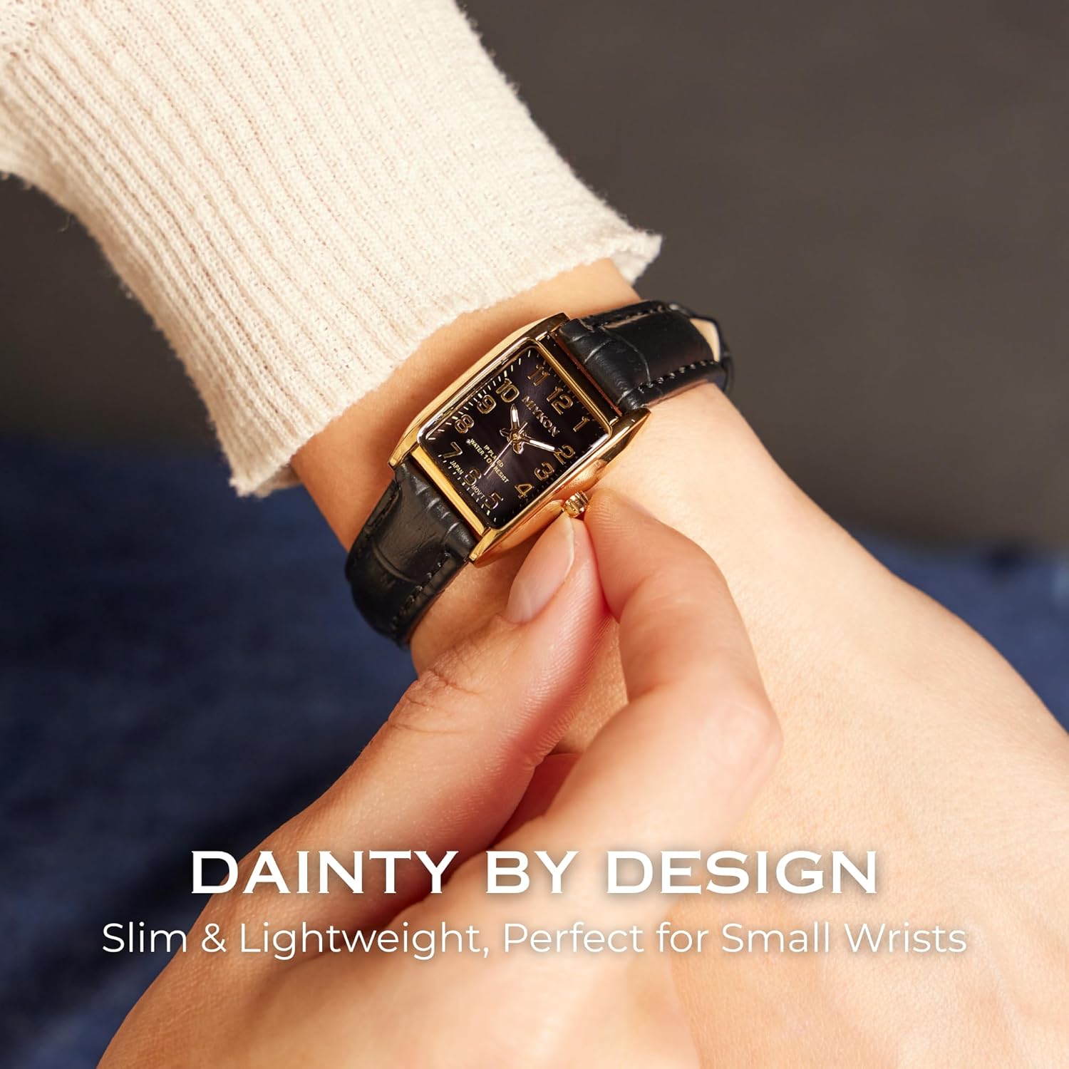 Miykon Dainty Vintage Tank Square Dress Watches for Women – Genuine Leather Band, Second Hand, Japanese Quartz, Water Resistant - Image 3