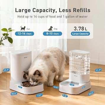 2 Pack Gravity Cat Feeder and Water Dispenser 1 Gallon/3.5L Automatic Cat and Dog Feeder and Watererer with Pet Food Bowl for Puppy Kitten Rabbits